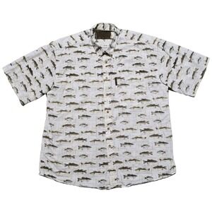 VTG ClearWater Outfitters‎ Fish AOP Shirt Cotton Button Down SS Mens L